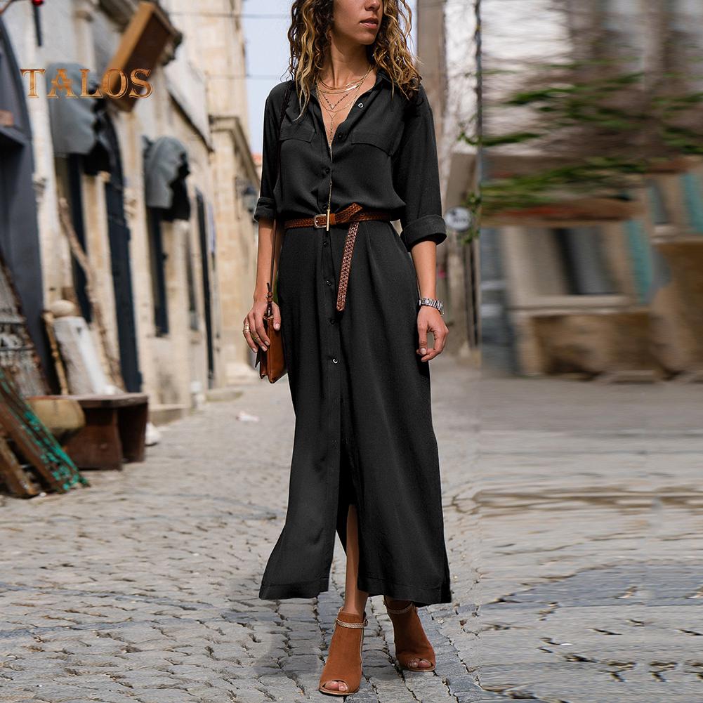 Buy Women Autumn Long Sleeve Single-breasted Side Split Shirt