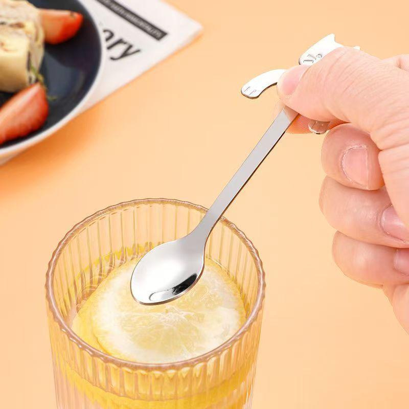4PCS Creative Cat Shaped Coffee Spoon 304 Stainless Steel Spoon Stirring Sugar Dessert Cup-hanging Design Teaspoon Christmas
