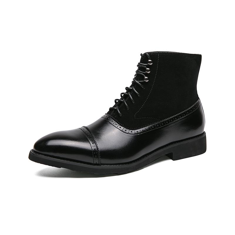 

Модные ботинки для мужчин, модные кожаные ботинки, мотоциклетные ботинки до щиколотки из натуральной кожи, деловые ботинки на шнуровке, мужские туфли на толстой подошве Botas Hombre 46 чёрный