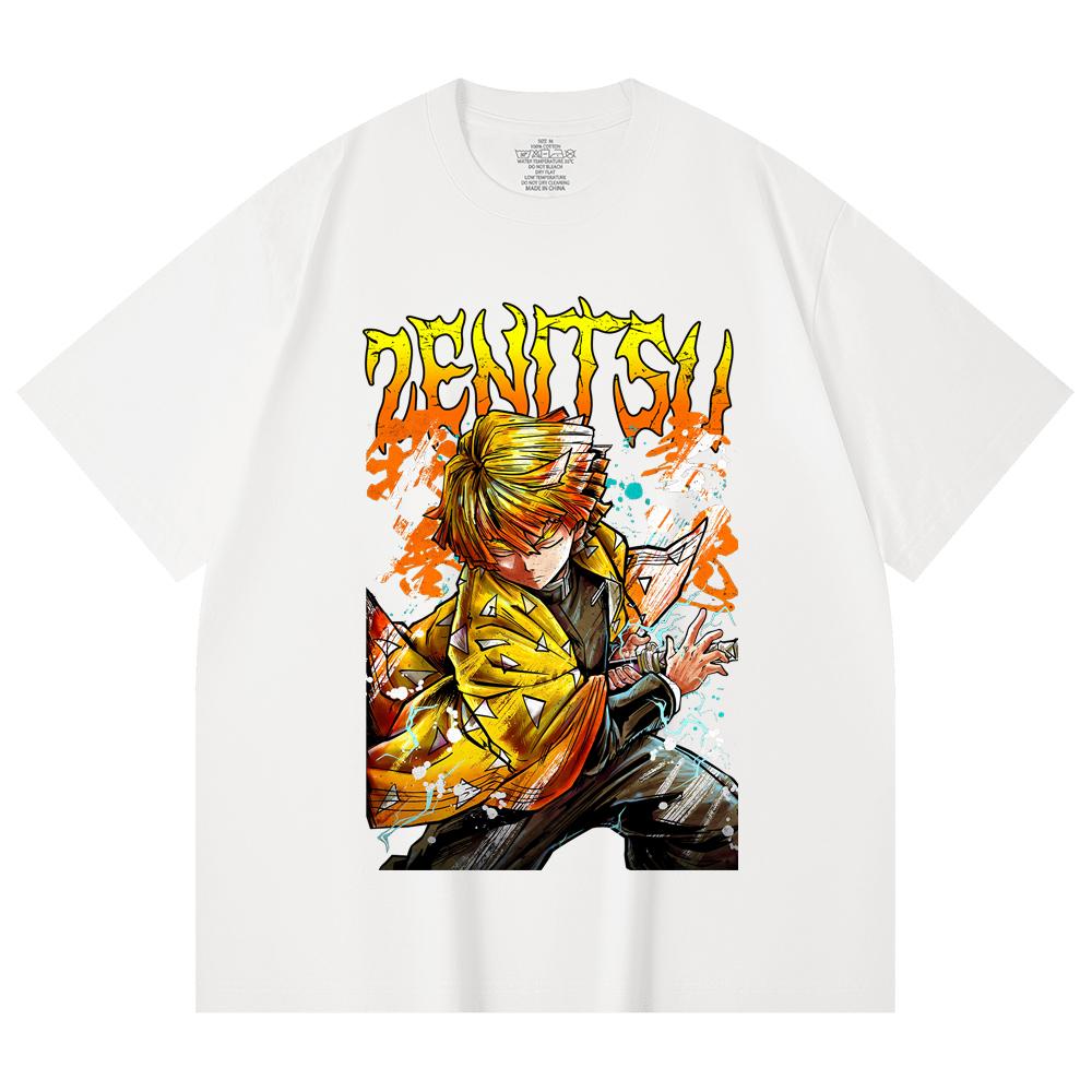 230 Gsm 100% Cotton Demon Slayer V87 Zenitsu Print Unisex Heavy Cotton T Shirt