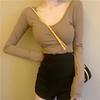 Fall 2023 Sexy Backless Long-Sleeve Women's U-Neck Solid Color Top