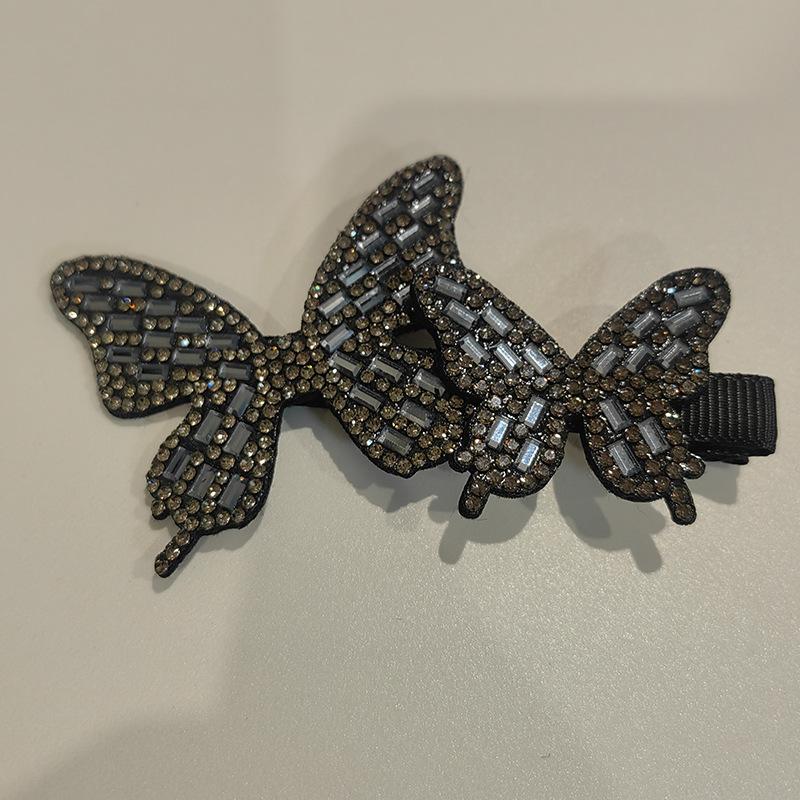 2Pcs Sparkling Side Bangs Clip Fashionable Full Diamond Elegant Butterfly Hair Clip Sweet Duckbill Clip Hair Accessories