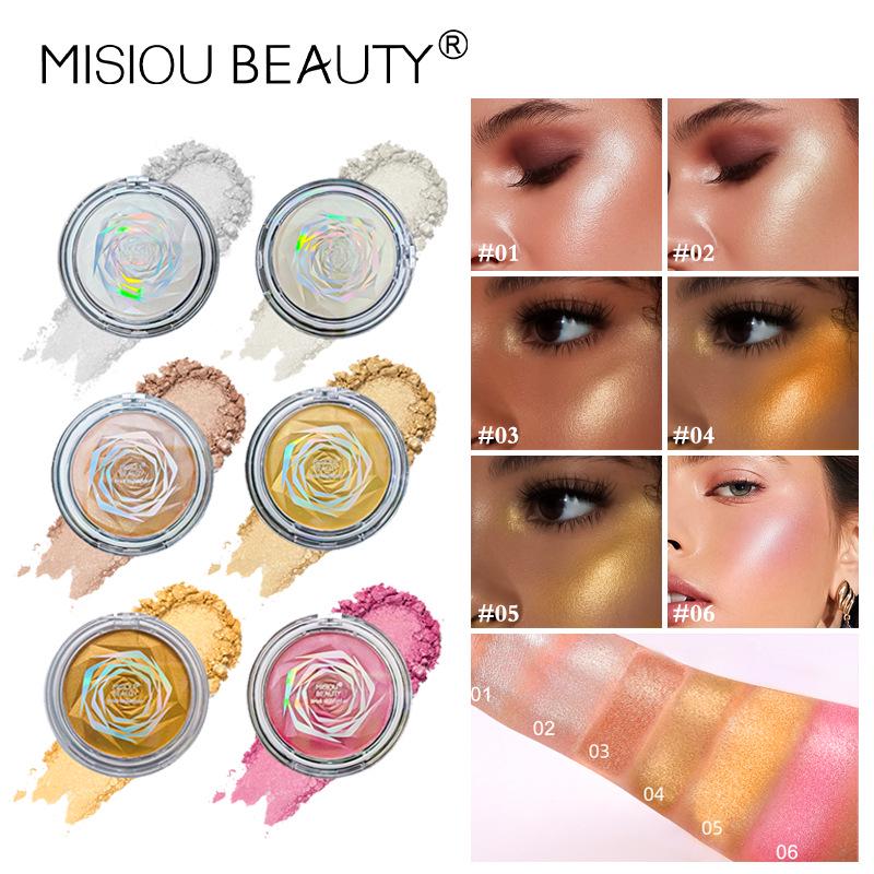 Rose Diamond Highlighter Blush & Contour Palette: 3D Pearlescent Face & Eye Brightener