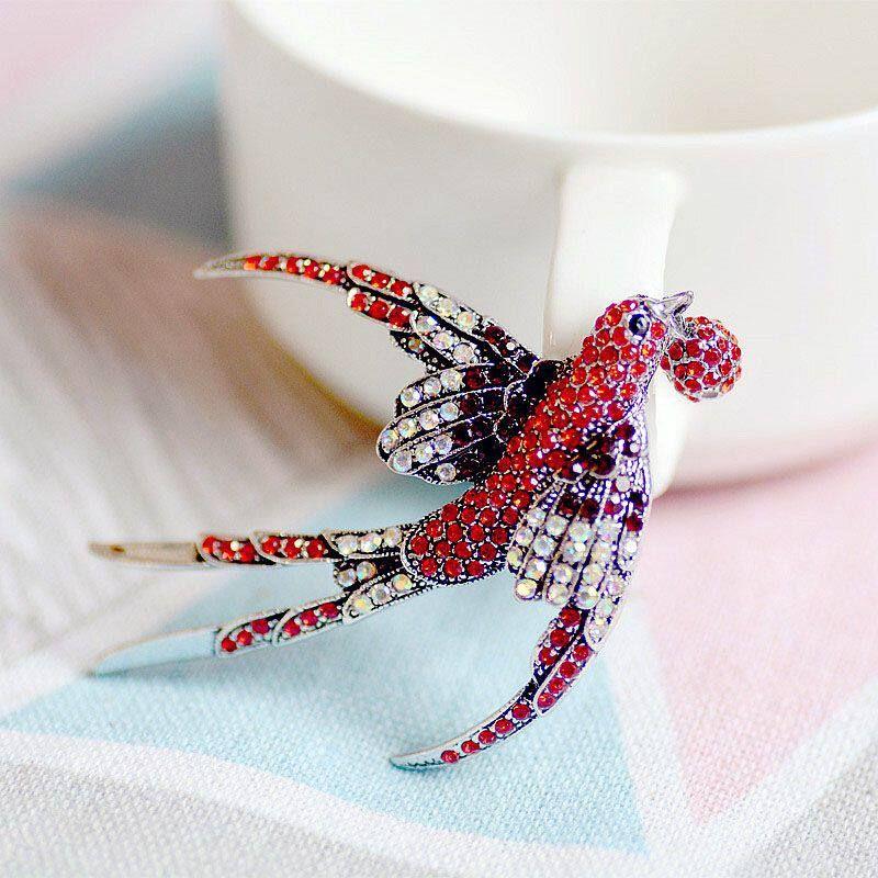 European and American Retro Vintage Style Imitation Enamel Diamond-Encrusted Swallow and Magpie Brooch for Coat and Jacket, Gift
