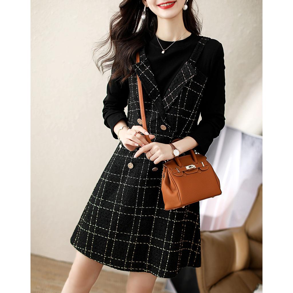 New Winter Style Small Fragrance Style Age-reducing Fake Two Fashionable and Elegant Plaid Women's Dress