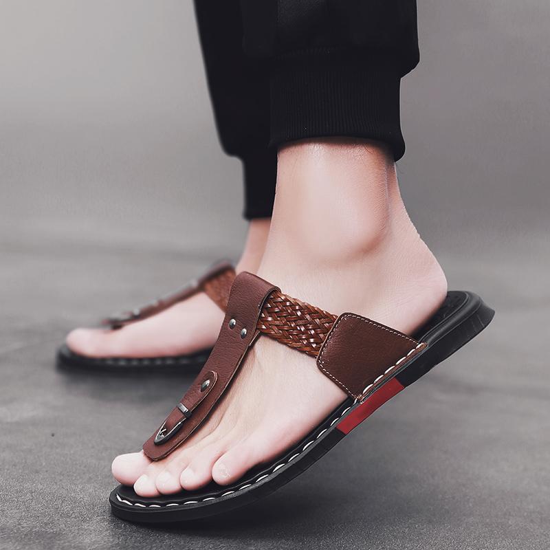 WOTTE Men Sandals 2024 Summer Cow Leather Fashion Classics Casual Men SFlip Flops Non-Slip Men Summer Shoes Chanclas Hombre