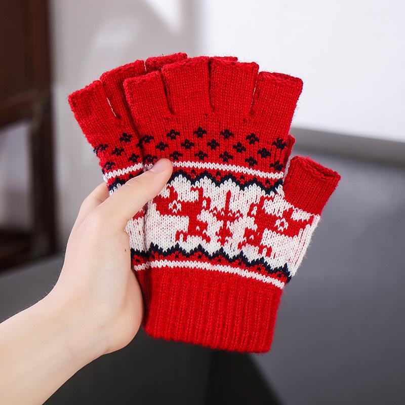 Damen Halbfinger Wollhandschuhe - Rentierdesign für Herbst/Winter, Ideal für Büro, Schreiben oder Weihnachtsfeiern