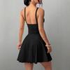 Vestito Donna Estate Sexy Colore Puro Scollo a V Elegante Festa Cintura Condole Vestiti Casual Vestidos Vestito