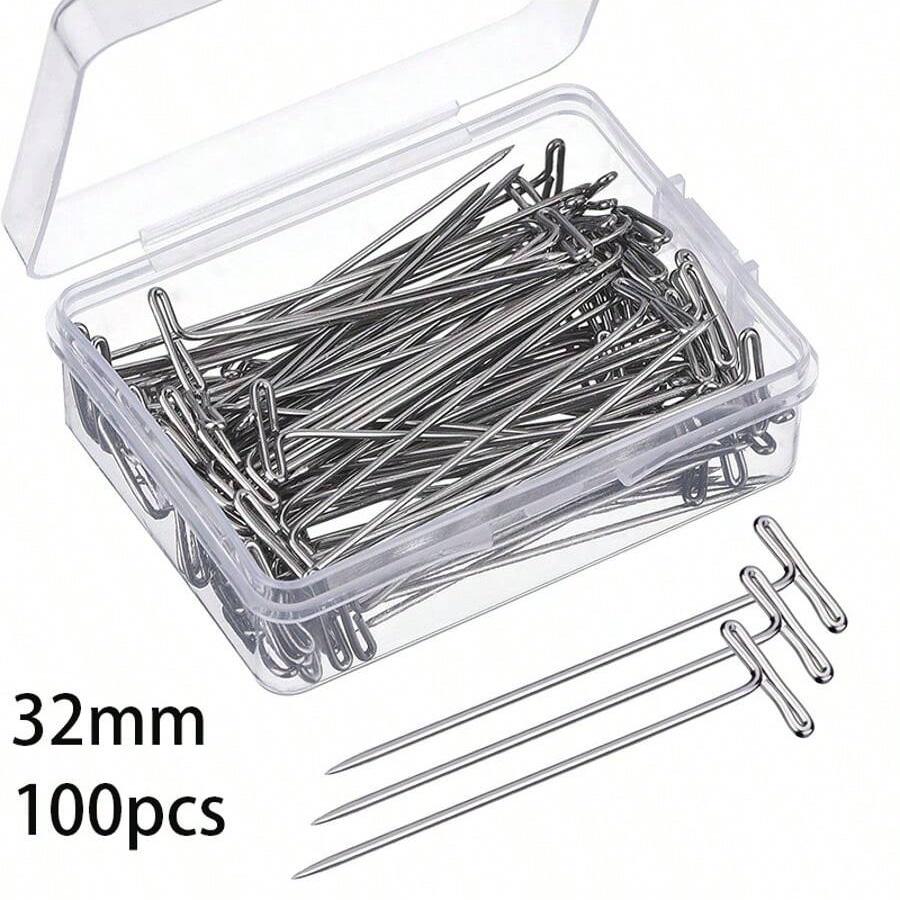 

100Pcs 32/38mm T Shape Pins Needle Sewing Pins Quilting Pins Blocking Knitting Pin for Knitting Crocheting Needlework