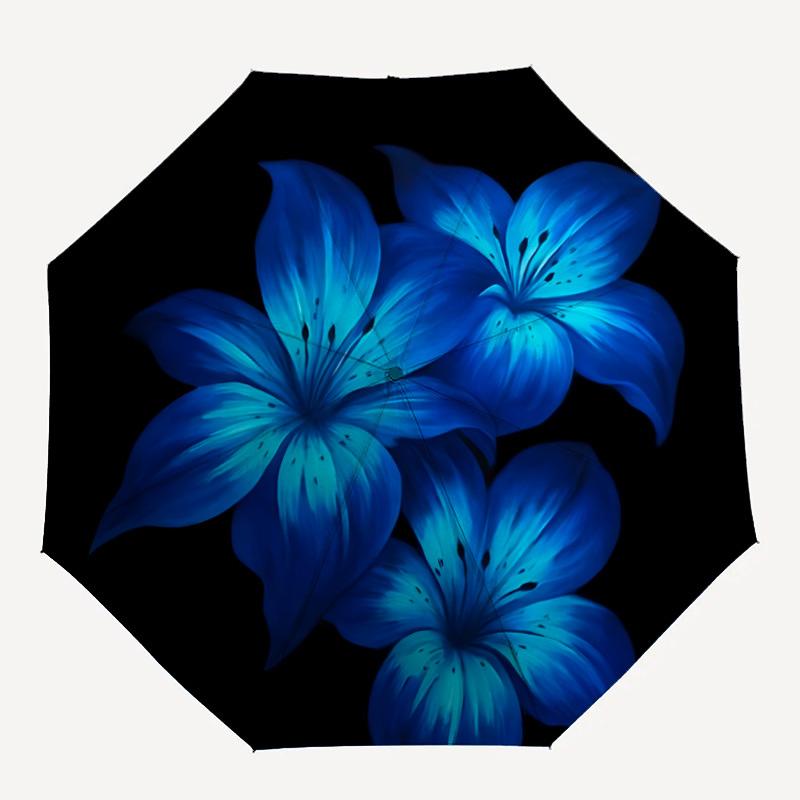 

1pc Blue Lily Flowers Automatic Open/close Folding Umbrella, Compact Portable Travel Umbrella,Durable Construction yy250814162
