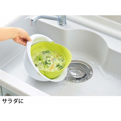 Akebono Sangyo Colander and Bowl, Made In Japan. Tilt the Bowl for Quick Drainage Without Removing the Colander. The Included Rice Washer Allows You T