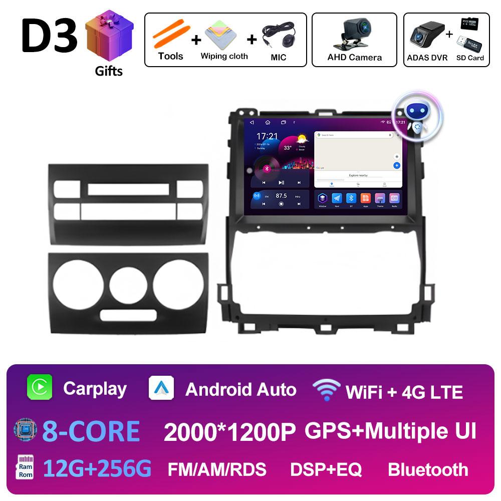 DSP Stereo For Toyota Land Cruiser Prado 120 3 III 2002 2003 2004 2005 - 2009 Android 14 Wireless Carplay GPS Navi 4G Head Unit
