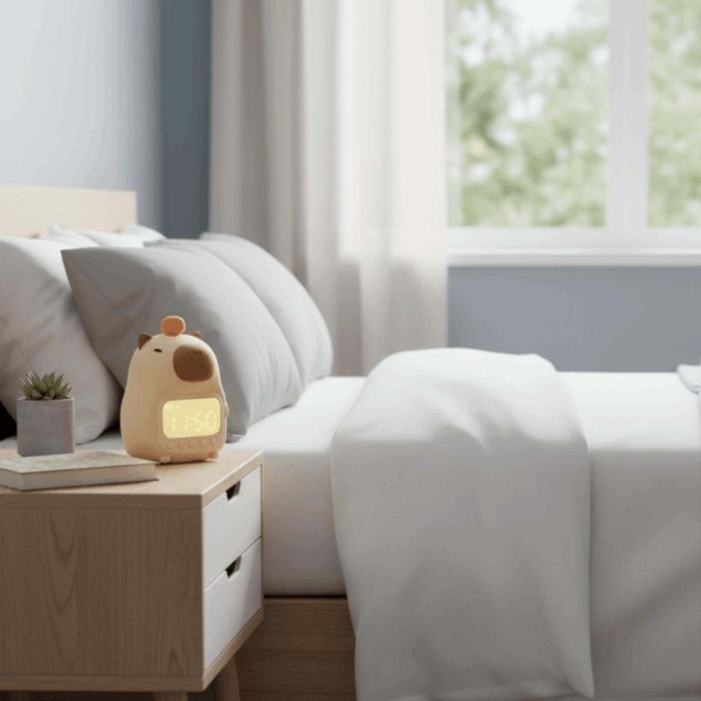 Silicone Capybara Alarm Clock Cartoon Bedside LED Clock Capybara Night Light  Desktop Decoration