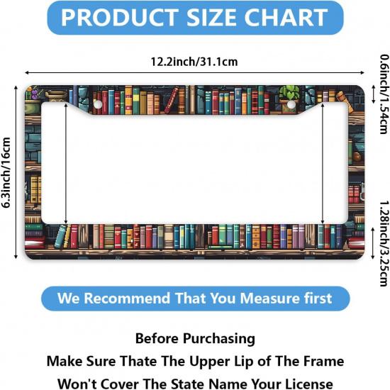 Pixelated Bookshelf License Plate Frame Bookshelves License Plate Personalise Stainless Steel Rust-Proof Auto Parts Funny License Plate Frames