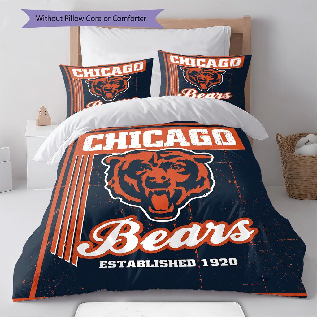Set Biancheria da Letto con Fantasia Chicago Bears Copripiumino Federa Decorazione per la Casa Regalo (1 * copripiumino + 2 * federa, senza nucleo)