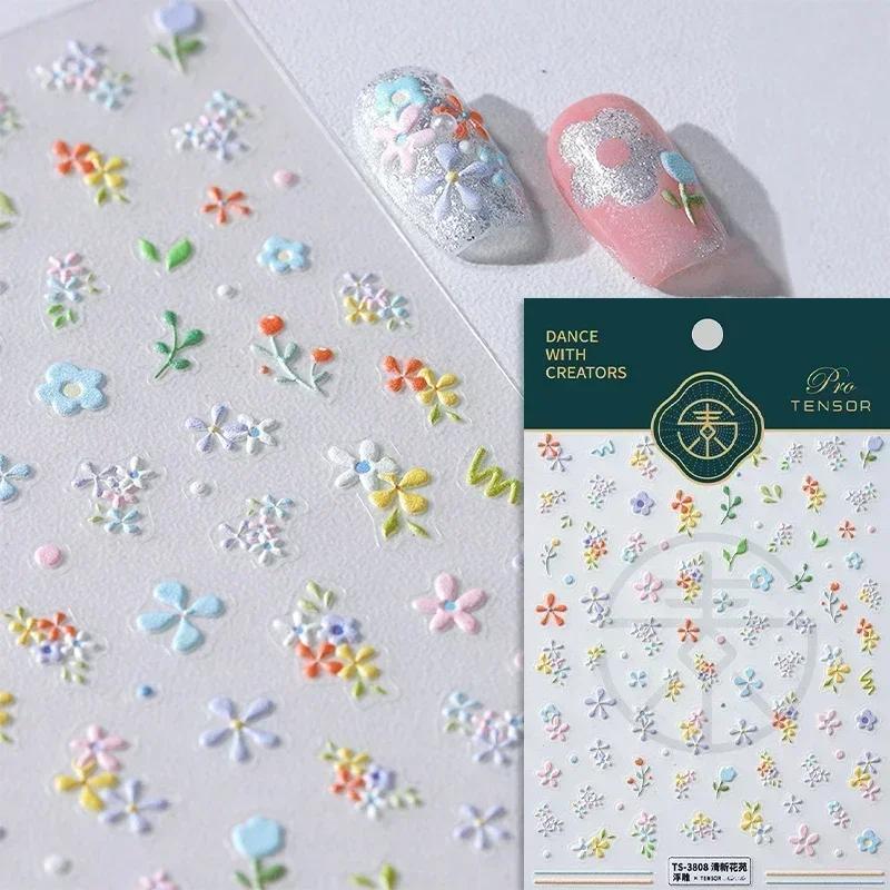 1pcs 5D Nail Art Stickers Soft Relief Freesia Peony Tulip Flower Embossed Mixed Petal Leaf Self Adhesive Nail Decorations