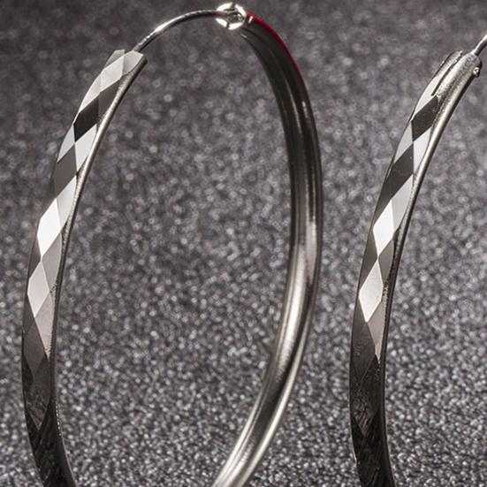 1 Pair Hoop Earrings Shiny Rhombus Texture Women Large Hiphop Round Dangle Earring Jewelry