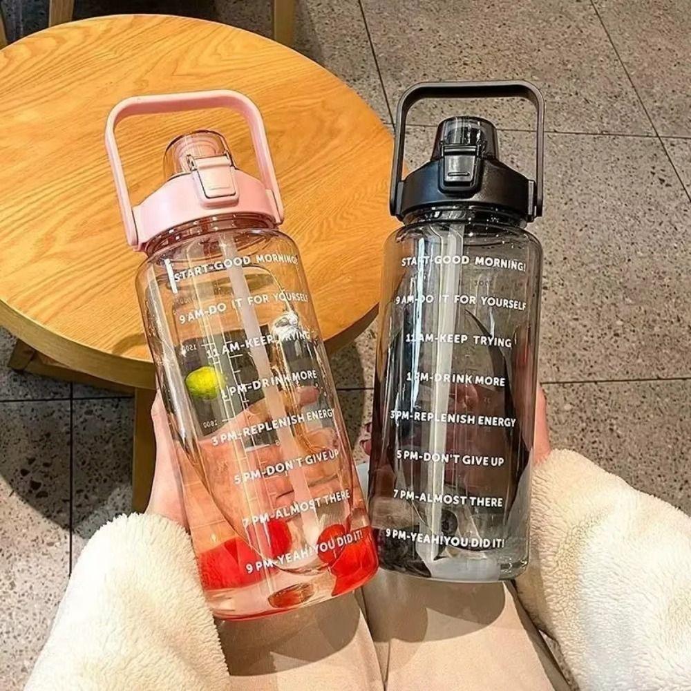 With Time Marker Fitness Straw Cups 2L Drink Bottle Plastic Sports Water Bottles  for Outdoor