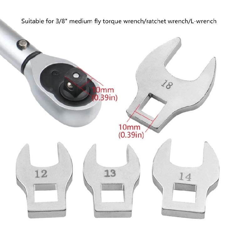 8Pcs 3/8inch Drive Crowfoot Wrench Set 10-19mm Foot Open End Spanner Torques Wrenches Key Kit Hand Tool Accessories