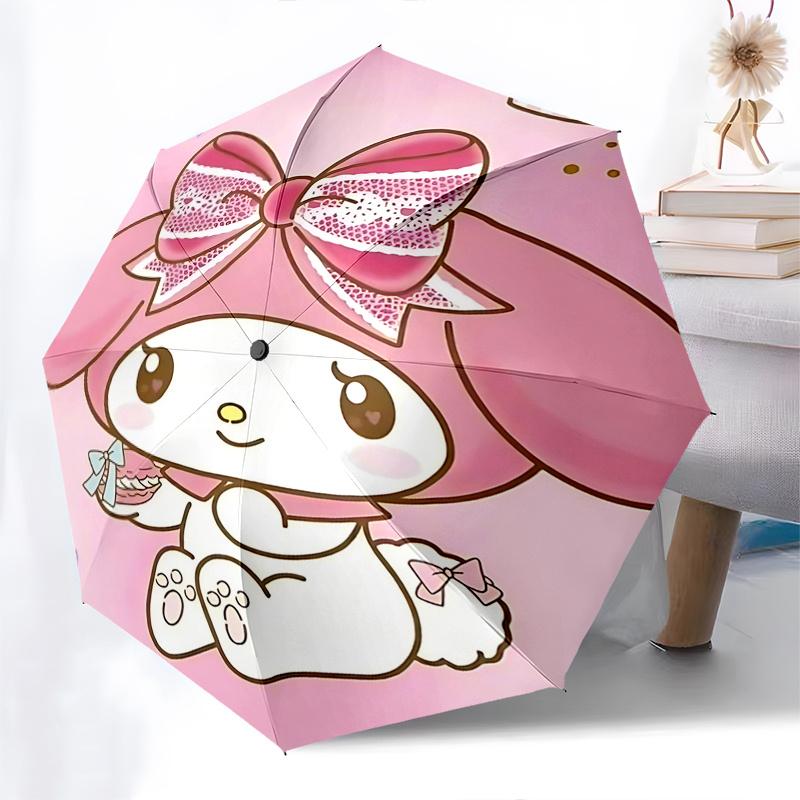 1pc My Melody Automatic Opening/Closing Umbrella with Lace Bow Design - Portable Three-Fold Design, 8-Bone Iron Frame Outdoor Umbrella, Perfect Gift F