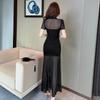 Elegant Mesh Patchwork Qipao Bodycon Gown with Slit