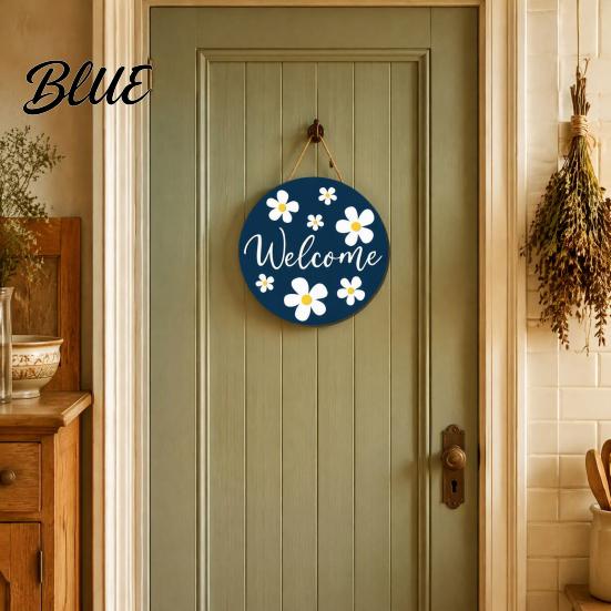 Decorative Wood Sign for Porch Wooden Daisy Welcome Front Door Rustic Farmhouse Hanging Wall Decor Floral Art with Hemp Rope Plaque Home Entrance