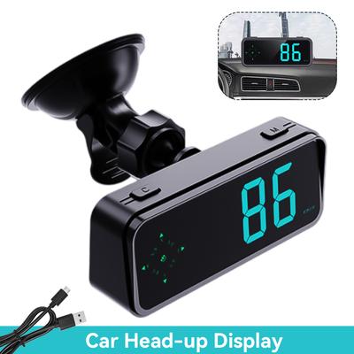Car HUD GPS Display Digital Speedometer Time Clock Display Over-speed Alarm KMH MPH Switch Electronic Dog with Installation Bracket for Car Motorcycle
