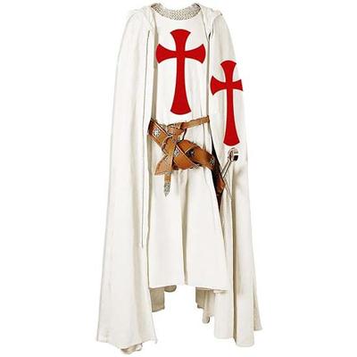 Costume da cavaliere medievale da uomo, crociato, templare, tabardo, per Halloween, con cappuccio, mantello, tunica, cosplay, rinascimentale