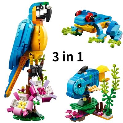 3-in-1 Transformable Parrot Building Set, Exotic Animal Model Kit - DIY Eagle & Phoenix Building Blocks for Kids
