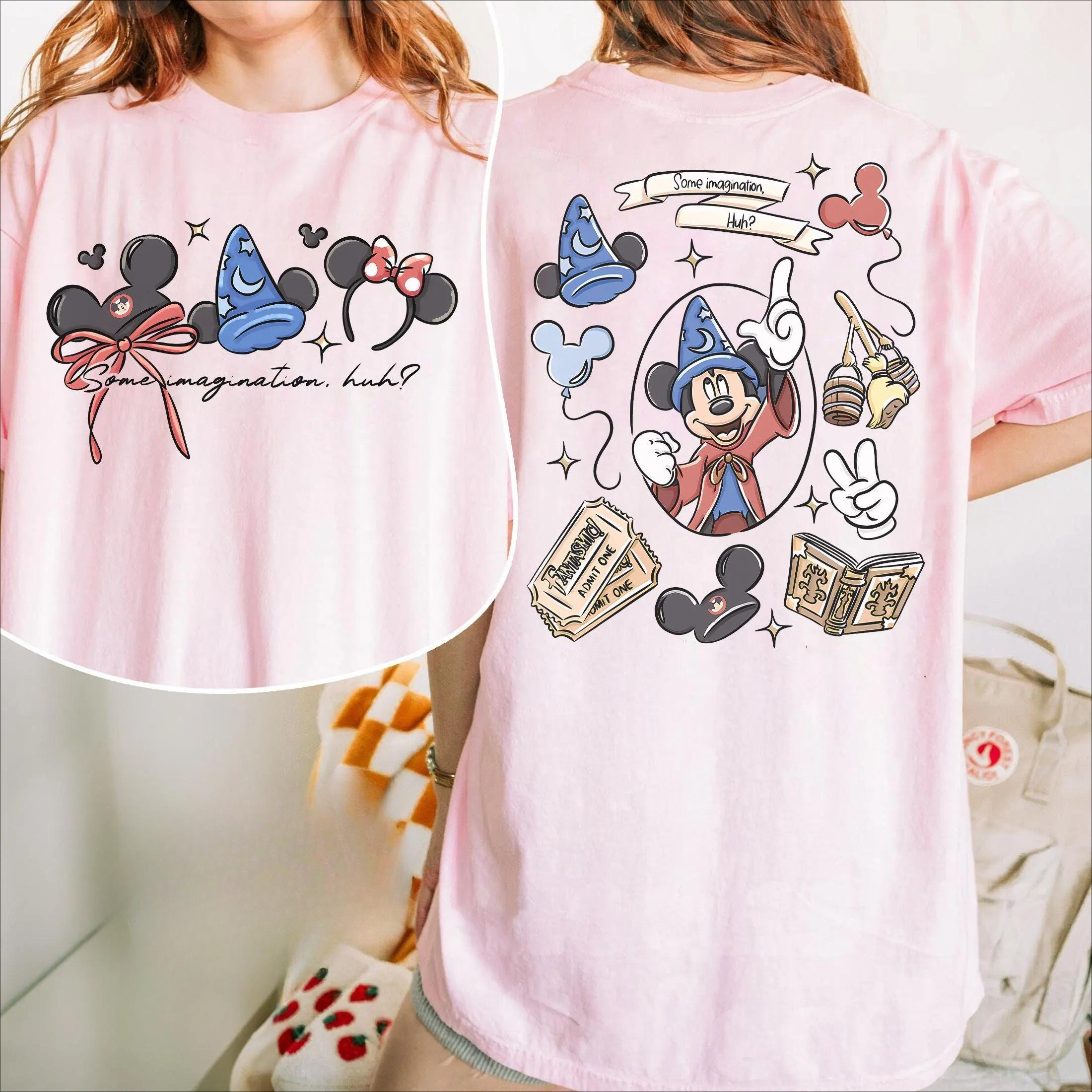 

2026 New Coquette Bow Mickey Sorcerer Imagination Print TShirt Couple Women Cotton TShirt Top Travel Top S
