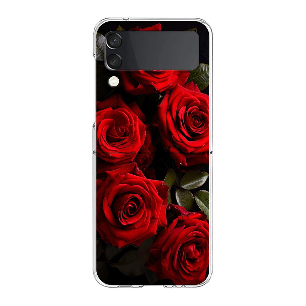 Beautiful Red Rose Flowers Phone Case For Samsung Galaxy Z Flip 3 4 5 Hard Folding Clear PC Bumper For Samsung Z Flip3 Cover