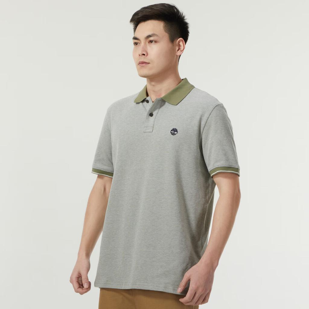 Timberland Color Block Outdoor Casual Breathable Short Sleeve Polo Shirt Men Polo Shirts Gray A2PFM-590