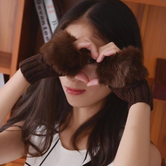1 Pair Women Gloves Solid Color Fuzzy Plush Warm Winter Mittens for Daily Wear