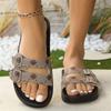 Foreign Trade Large Size Summer New Thick-soled Cool Slippers Women's European and American One-word with Double Buckle Outer Wear Women's Shoes