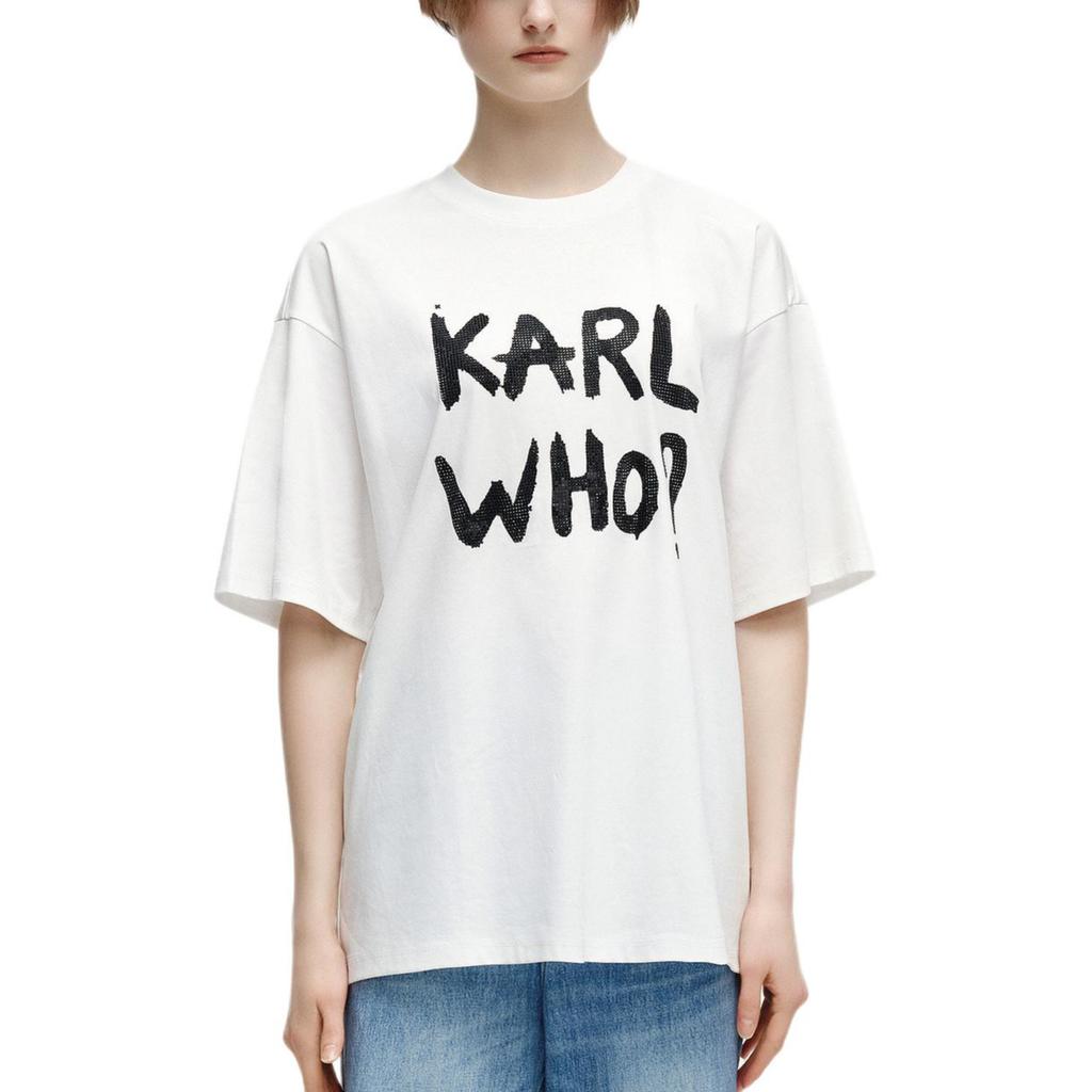 Karl Lagerfeld Casual Commuting Trendy Travel Light Luxury Rhinestone Letter Short Sleeve T-Shirt Women tops 246L1708100