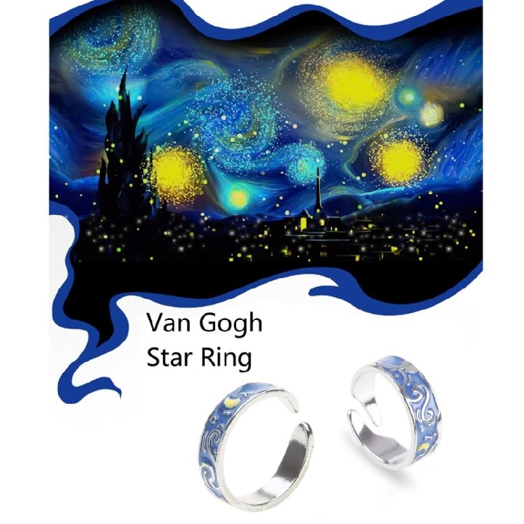 Van Gogh Starry for Sky Ring Open Lover Couple Ring Adjustable Finger Ring for A