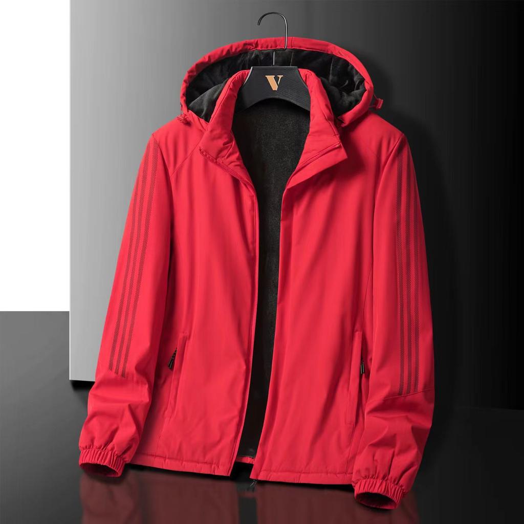 Men's New Three-bar Cotton-padded Jacket, Young Student Casual Large-size Brand Hooded Cotton-padded Jacket