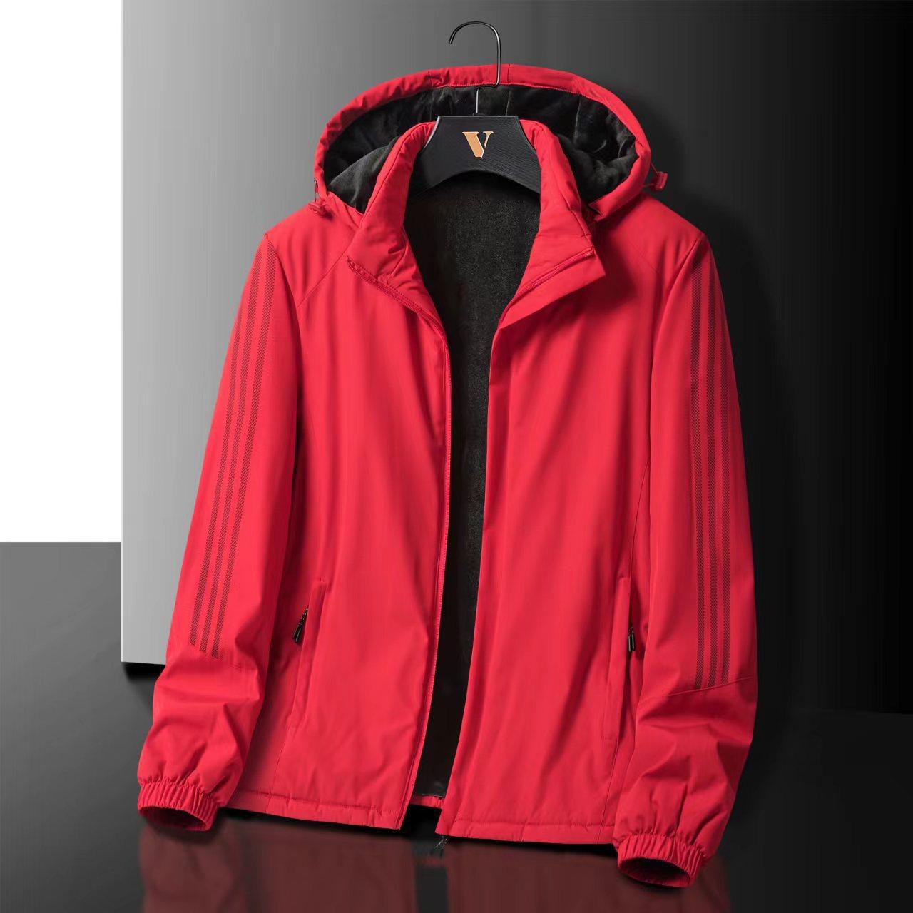 

Men s new three-bar cotton-padded jacket, young student casual large-size brand hooded cotton-padded jacket 4XL красный