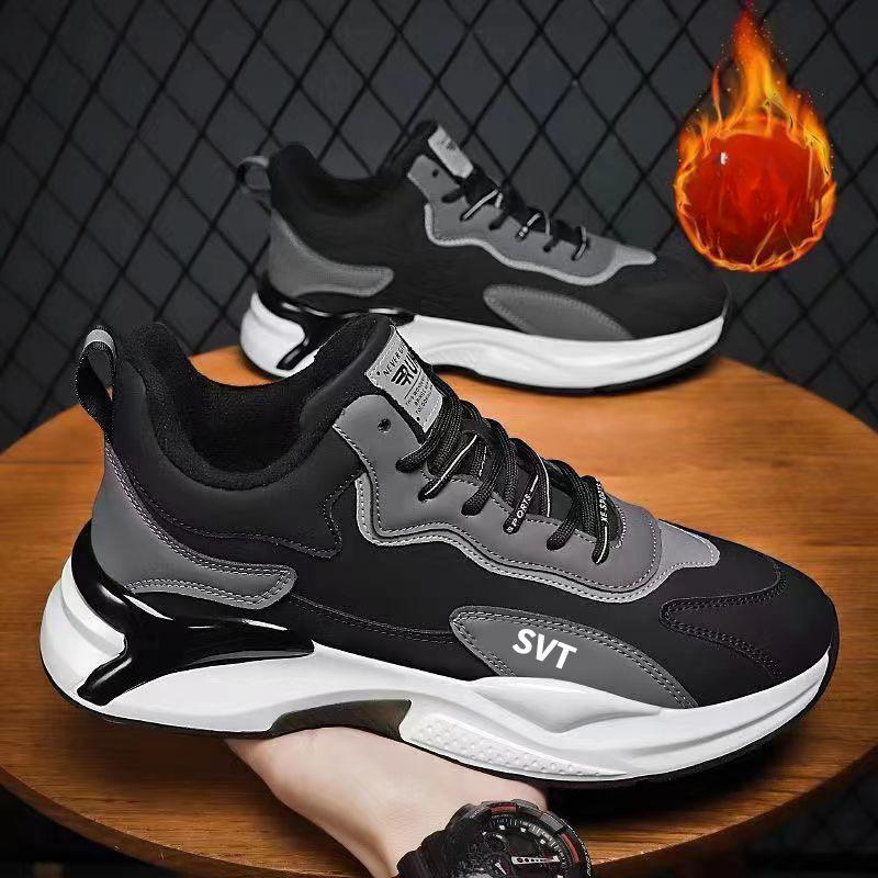 Men's Sneakers  PU Leather Casual Shoes Rubber Soft Sole Running Sneaker Elastic Platform Basket Shoes Tennis Shoe