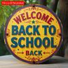 2d Flat 20*20cm Retro Style, Welcome Back To School, Wooden Logo Round, Rural Wooden Wall Decoration with Colorful Borders and Leaf Decorations