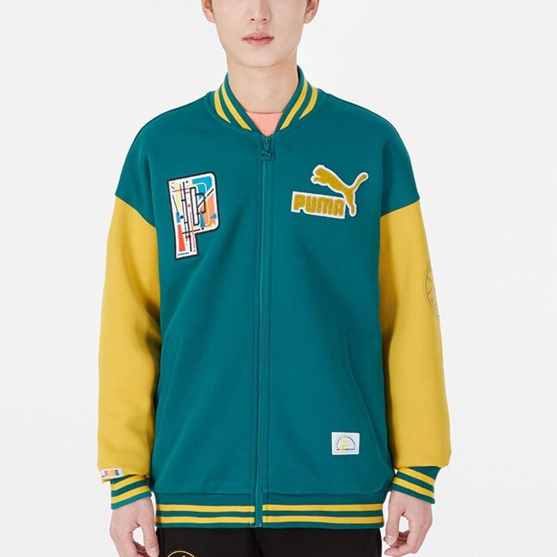 Puma Baseball Jackets Unisex Green Baseball Collar Moderate Straight Fit 537011-90