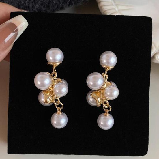 1 Pair Faux Pearls Dangle Earrings for Women, Gold Plated Grape Cluster Drop Earrings, Prom Wedding Bridal Jewelry