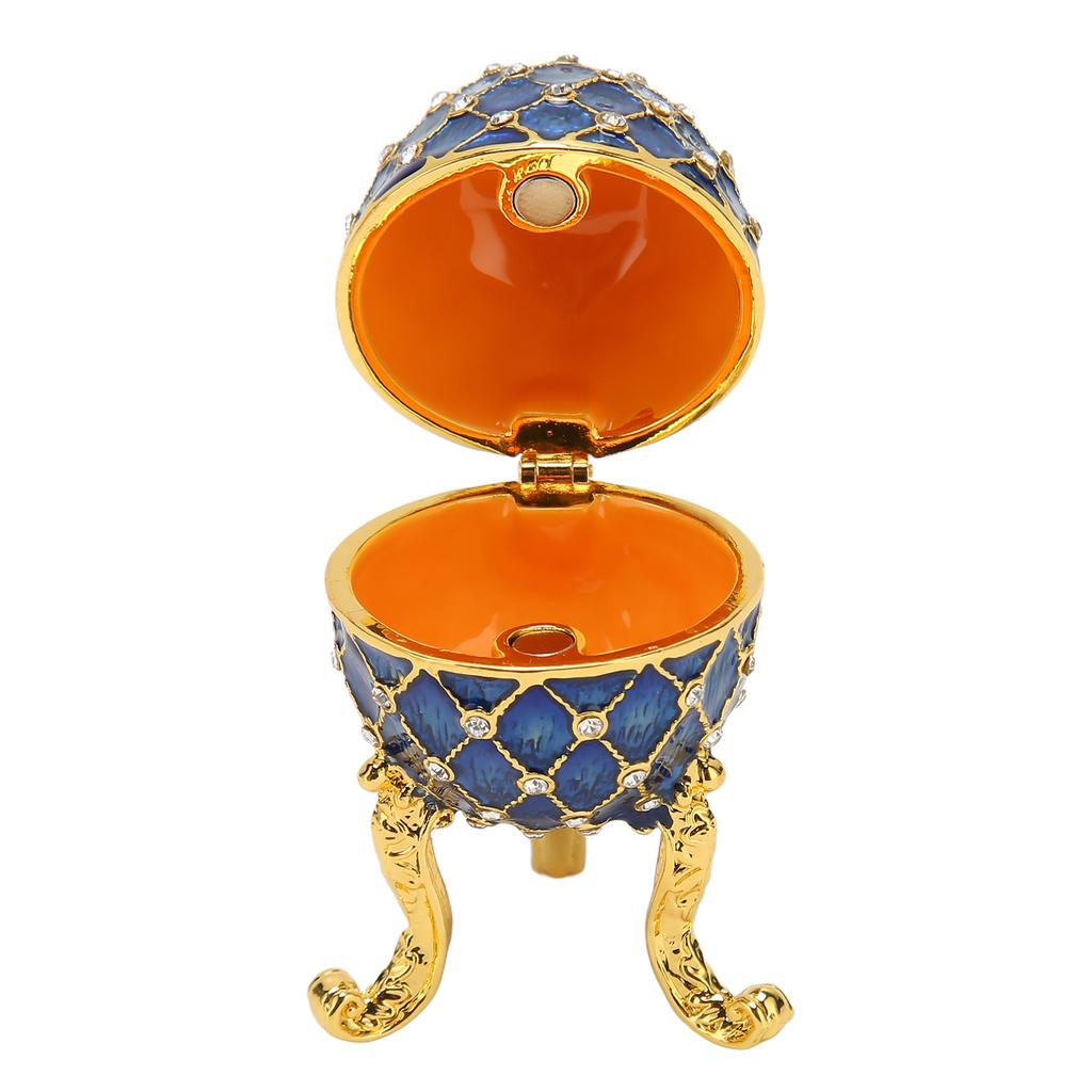 Egg Shaped Trinket Box Zinc Alloy Hinged Jewelry Ring Holder Collectible Figurine Boxes with Golden