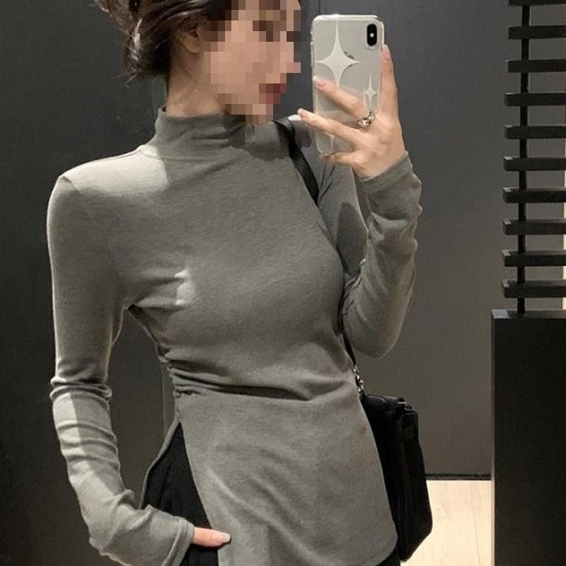 

Slim-Fit Women s Pleated Long-Sleeve Semi-High Neck Top Medium