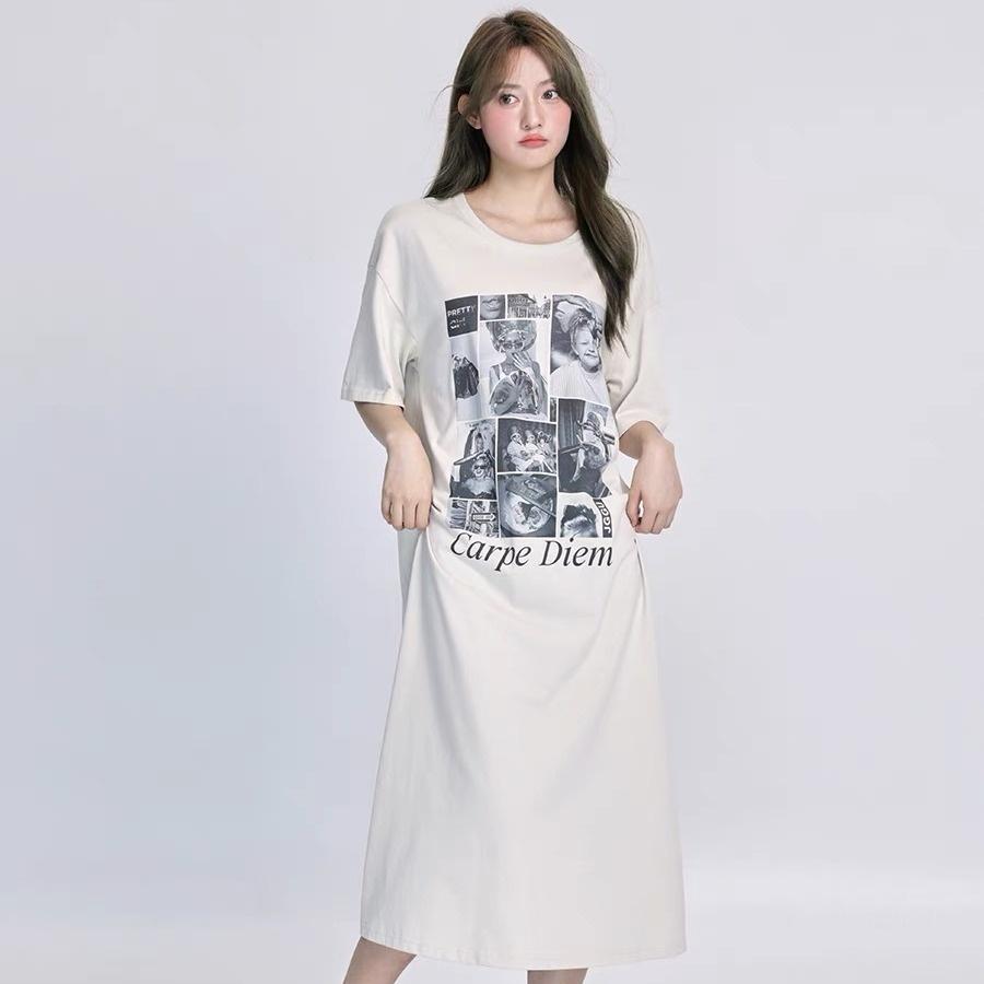 

Женское платье-футболка с короткими рукавами и круглым вырезом, большого размера, свободного кроя, длинное, в стиле кэжуал, длиной до колена, для сна 4XL белый