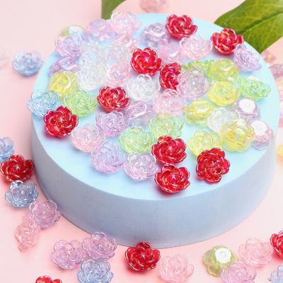 20/40/100Pcs 14mm DIY Loose Beads Jewelry Making AB Color Charms Double Hole Findings Flower Beads Handwork Acrylic For Crafted