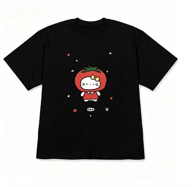 Unisex Cute Cartoon Fruit Character Graphic Tshirt Star Moon Print Crewneck Short Sleeve Casual Kawaii Streetwear Tee