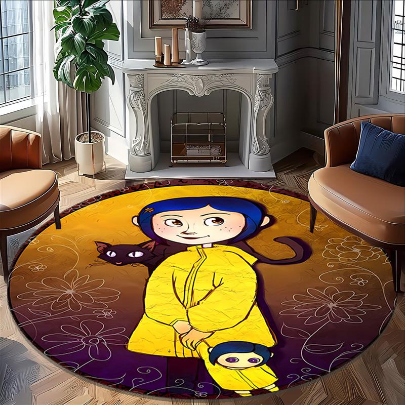 1pc Coraline (5) Print Round Carpet Chair Round Carpet Suitable for Bedroom Living Room Home Decorative Carpet
