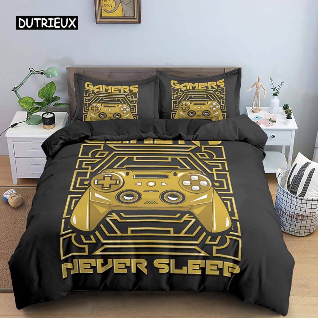 Set de lenjerie de pat pentru gameri de lux retro mâner de joc husă de plapumă queen adolescent băiat fată poliester imprimat gamepad cuvertură/plapumă huse 2/3 piese