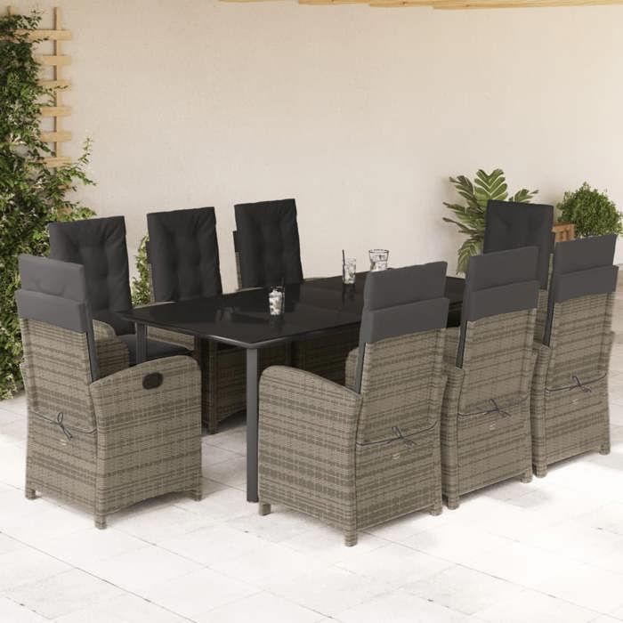 VidaXL Ensemble à Manger de Jardin avec Coussins 9 pcs, Table et Chaises avec Dossier Réglable, Meubles d'Extérieur Patio 3212368